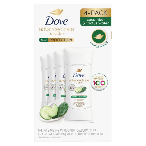 Dove Advanced Care Invisible+ Deodorant, 2.6 oz, 4-pack