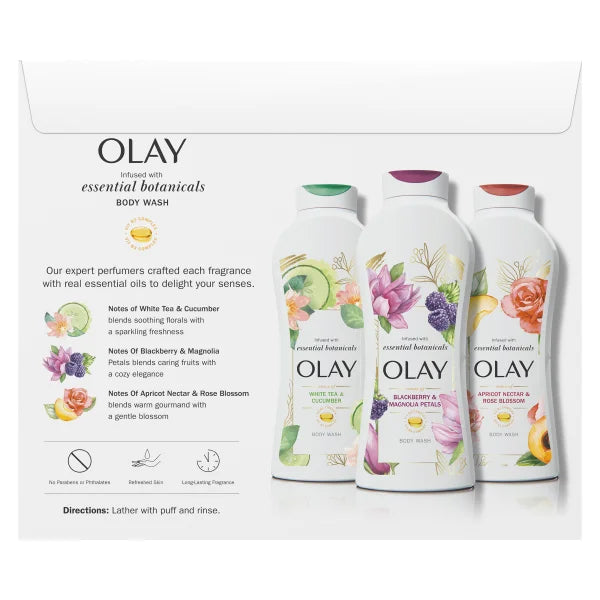 Olay Essential Botanicals Body Wash, 3-pack