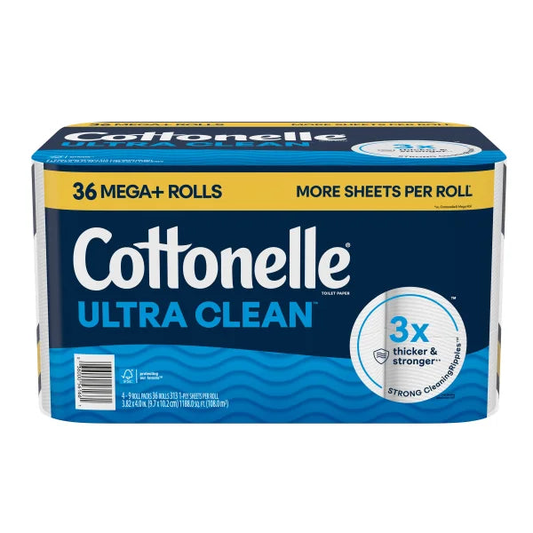 Cottonelle Ultra Clean Bath Tissue, 1-Ply, 313 Sheets, 36 Rolls