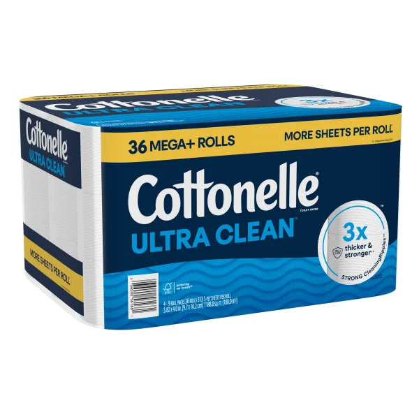 Cottonelle Ultra Clean Bath Tissue, 1-Ply, 313 Sheets, 36 Rolls