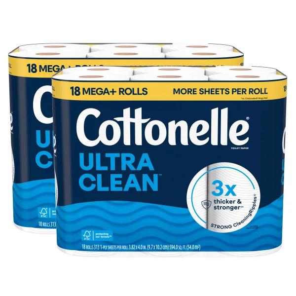 Cottonelle Ultra Clean Bath Tissue, 1-Ply, 313 Sheets, 36 Rolls