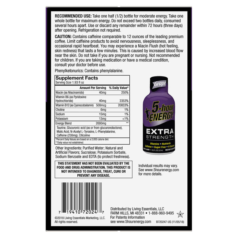 5-hour Energy Shot, Extra Strength, Grape, 1.93 fl. oz, 24-count ) | Home Deliveries