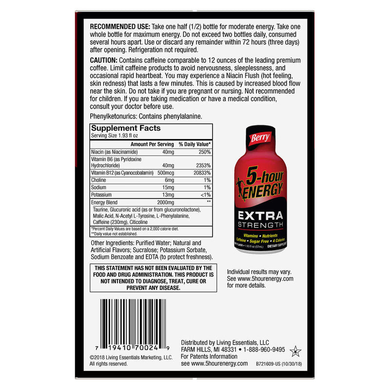 5-hour Energy Shot, Extra Strength, Berry, 1.93 fl. oz, 24-count ) | Home Deliveries