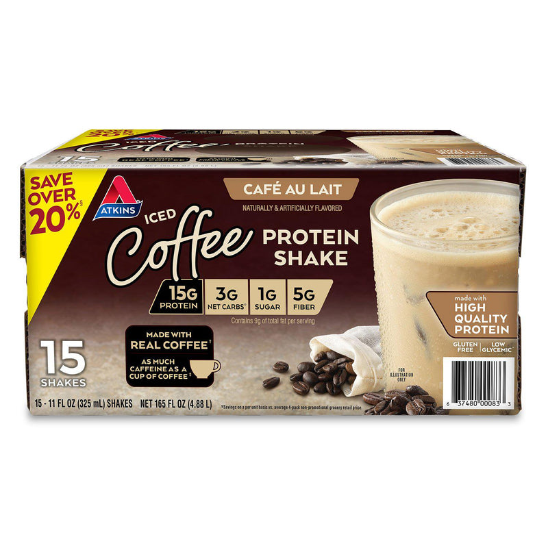 Atkins Gluten Free Protein-Rich Shake, Caf Au Lait, Keto Friendly (15 pk.) ) | Home Deliveries