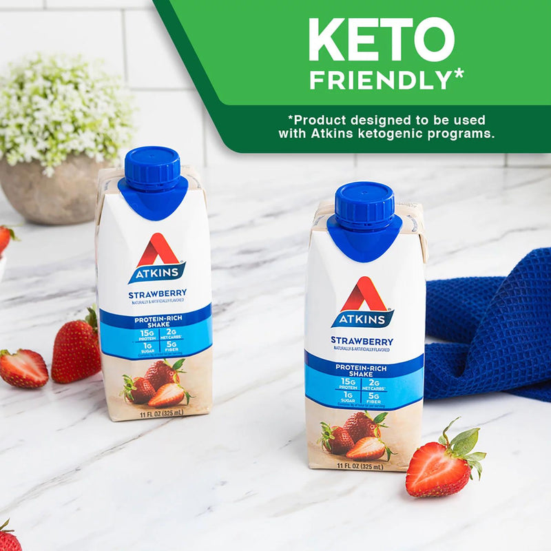 Atkins 15g Keto Protein Shake, Strawberry 11 fl. oz. 15 pk.