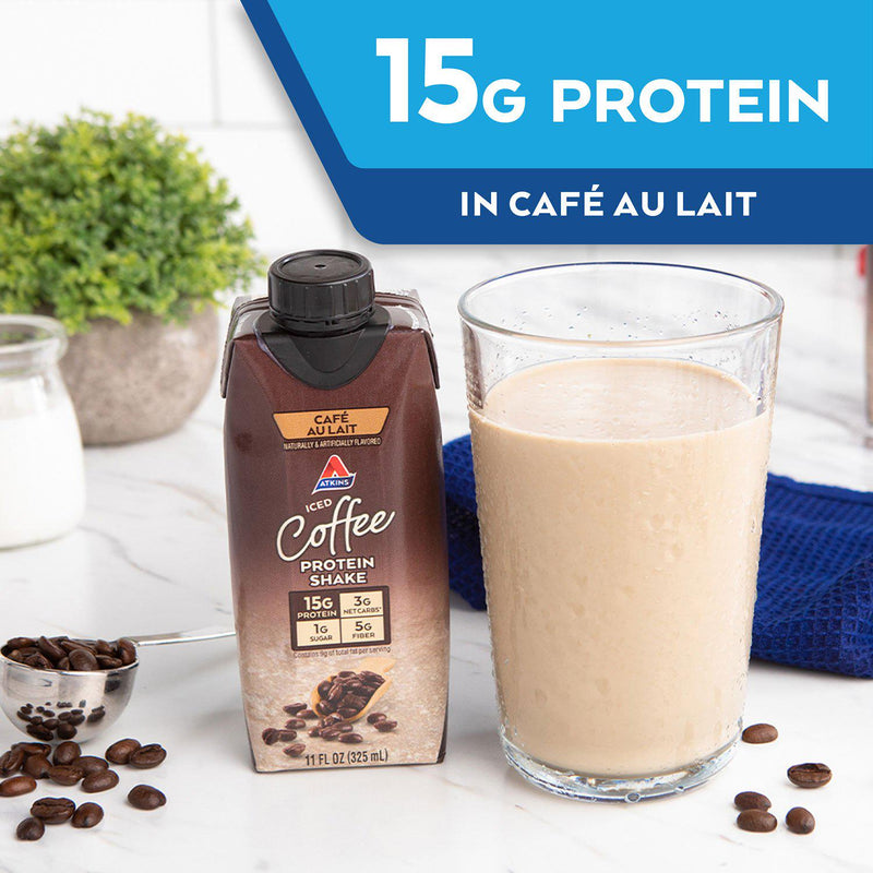 Atkins Gluten Free Protein-Rich Shake, Caf Au Lait, Keto Friendly (15 pk.) ) | Home Deliveries