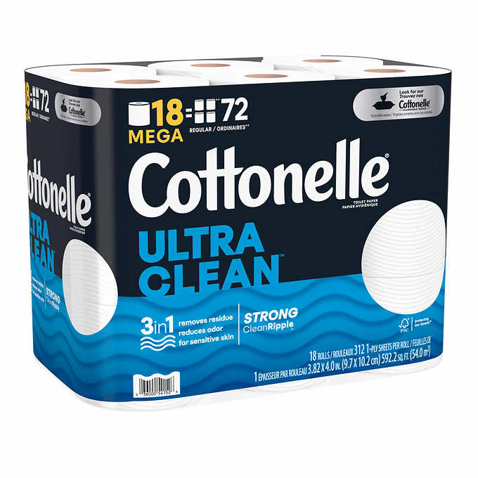 Cottonelle Ultra Clean Bath Tissue, 1-Ply, 312 Sheets, 36 Rolls