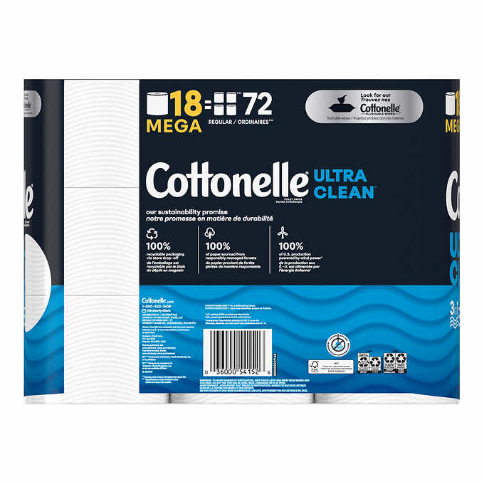 Cottonelle Ultra Clean Bath Tissue, 1-Ply, 312 Sheets, 36 Rolls