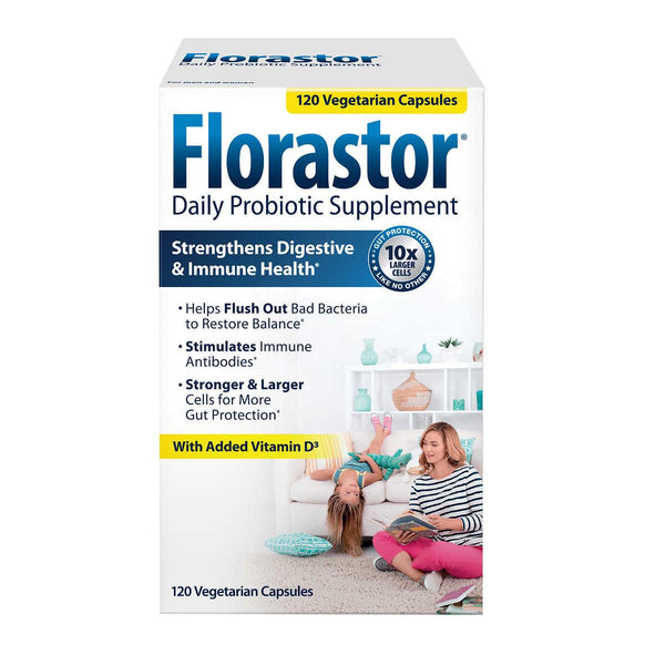 Florastor Daily Probiotic with Vitamin D3, 120 Vegetarian Capsules ) | Home Deliveries