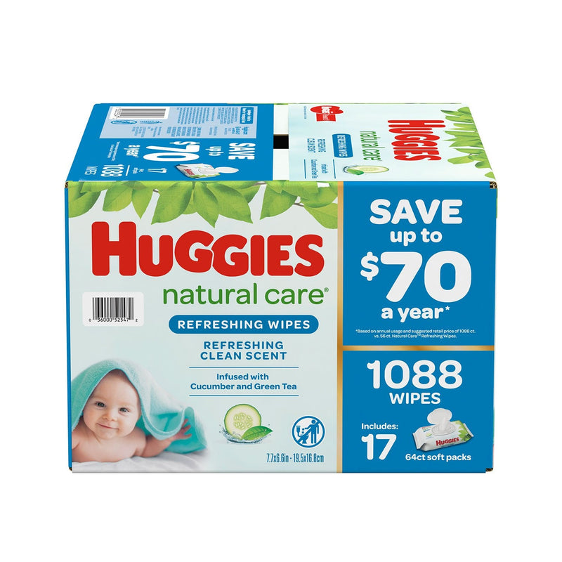 Huggies Natural Care Baby Wipe Refill, Refreshing Clean (17 flip-top pks., 1088 wipes)