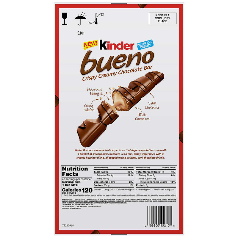 Kinder Bueno Bars, 1.5 oz, 20-count ) | Home Deliveries