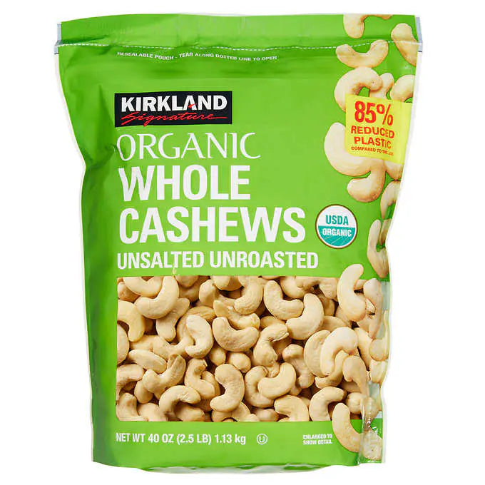 Kirkland Signature Organic Whole Cashews, Unsalted Unroasted, 40 oz