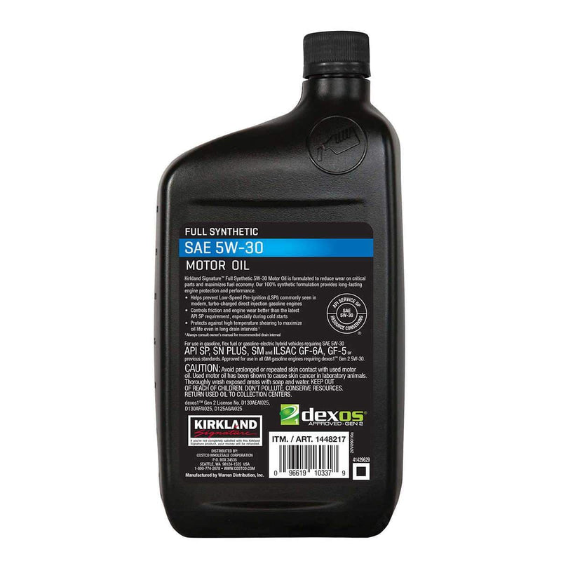 Kirkland Signature 5W-30 Full Synthetic Motor Oil 1-Quart, 12-Bottles