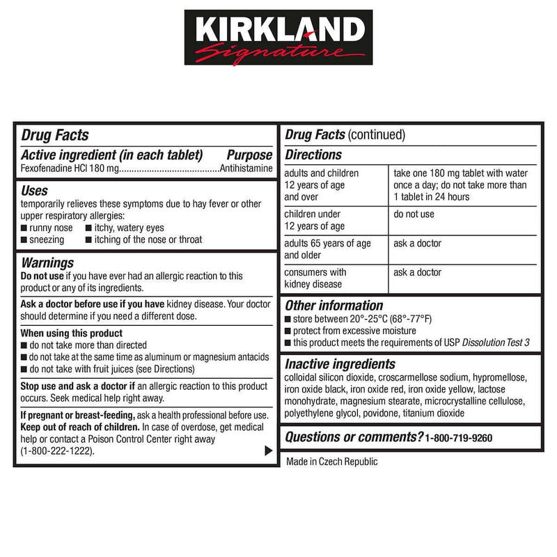 Kirkland Signature Aller-Fex , 180 Tablets