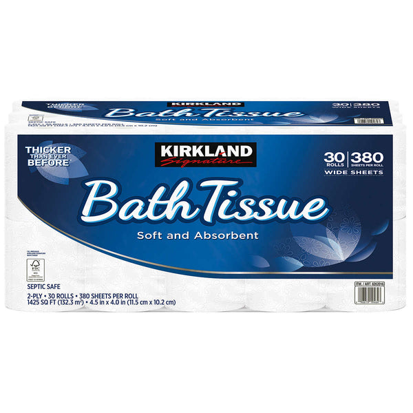 Kirkland Signature Bath Tissue, 2-Ply, 380 Sheets, 30 Rolls ) | Home Deliveries