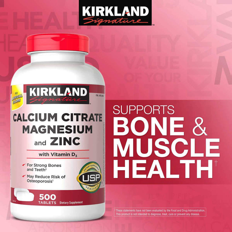 Kirkland Signature Calcium Citrate Magnesium and Zinc, 500 Tablets