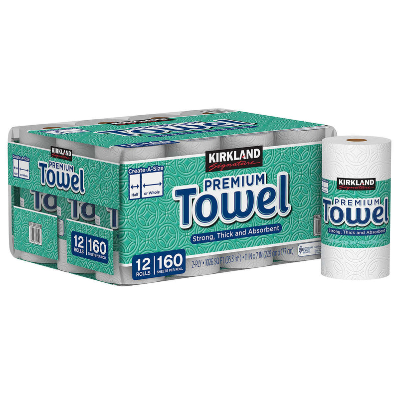 Kirkland Signature Create-a-Size Paper Towels, 2-Ply, 160 Sheets, 12-count - Home Deliveries