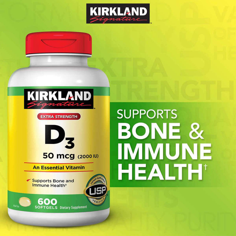 Kirkland Signature Extra Strength D3 50 mcg., 600 Softgels - Home Deliveries