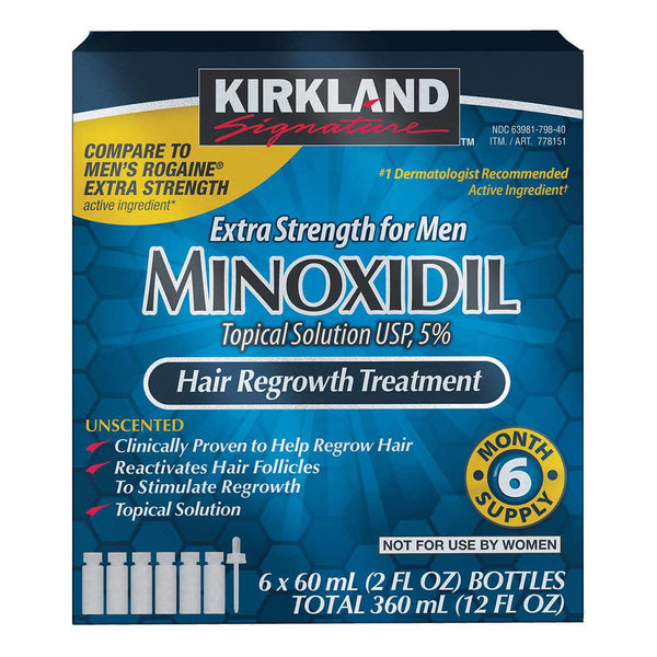 Kirkland Signature Hair Loss Regrowth Treatment Extra Strength for Men, 5% Minoxidil Topical Solution, 2 fl. oz, 6-pack - Home Deliveries