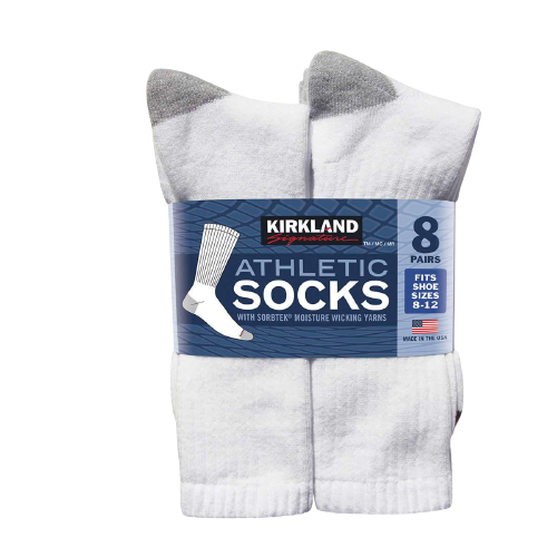 Kirkland Signature Men’s Athletic Sock 8-pair, White - Home Deliveries