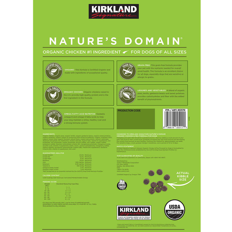 Kirkland Signature Nature's Domain Organic Chicken and Pea Dog Food 30 lb. ) | Home Deliveries