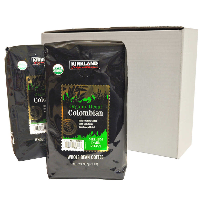 Kirkland Signature Organic Colombian Decaf Whole Bean Coffee, 2 lbs, 2-pack ) | Home Deliveries