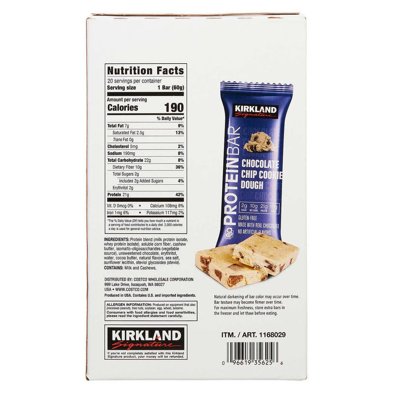 Kirkland Signature Protein Bars Chocolate Chip Cookie Dough 2.12 oz., 20-count