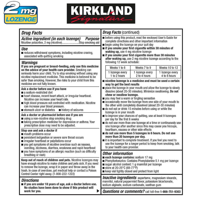 Kirkland Signature Quit Lozenges 2mg. or 4mg., 270 Pieces - Home Deliveries