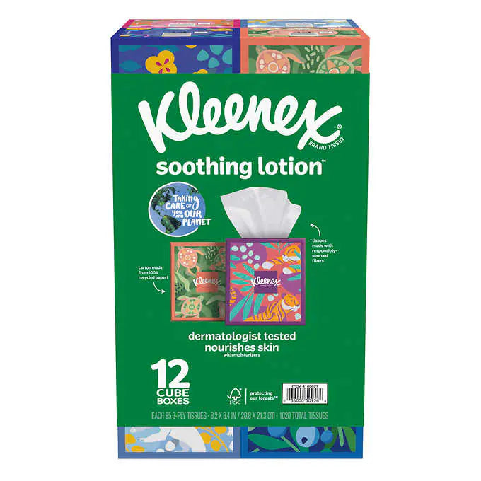 Kleenex Soothing Lotion Tissue, 3-Ply, 85-count, 12-pack