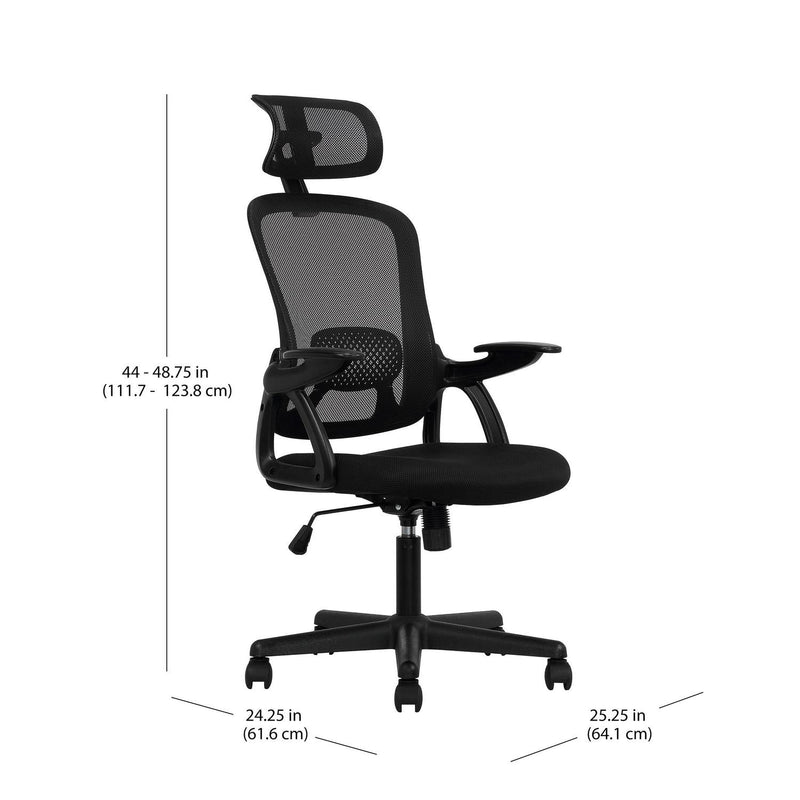 Mainstays Ergonomic Office Chair with Adjustable Headrest, Black Fabric, 275 lb capacity