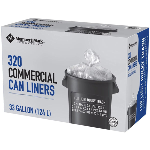 Member's Mark 33 Gallon Commercial Trash Bags (16 rolls of 20 ct., total 320 ct.)