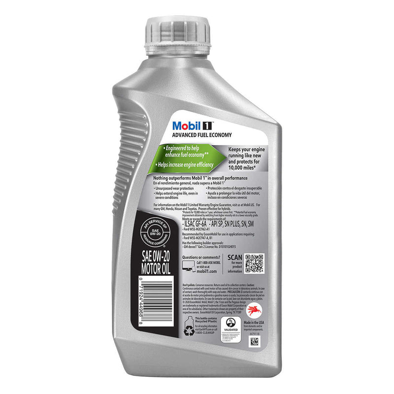 Mobil 1 Advanced Fuel Economy Full Synthetic Motor Oil 0W-20, 1-Quart/6-Pack ) | Home Deliveries