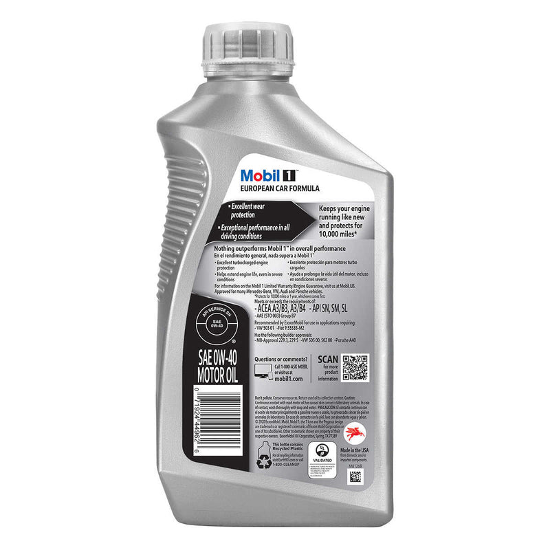 Mobil 1 FS European Car Formula Full Synthetic Motor Oil 0W-40, 1-Quart/6-Pack ) | Home Deliveries