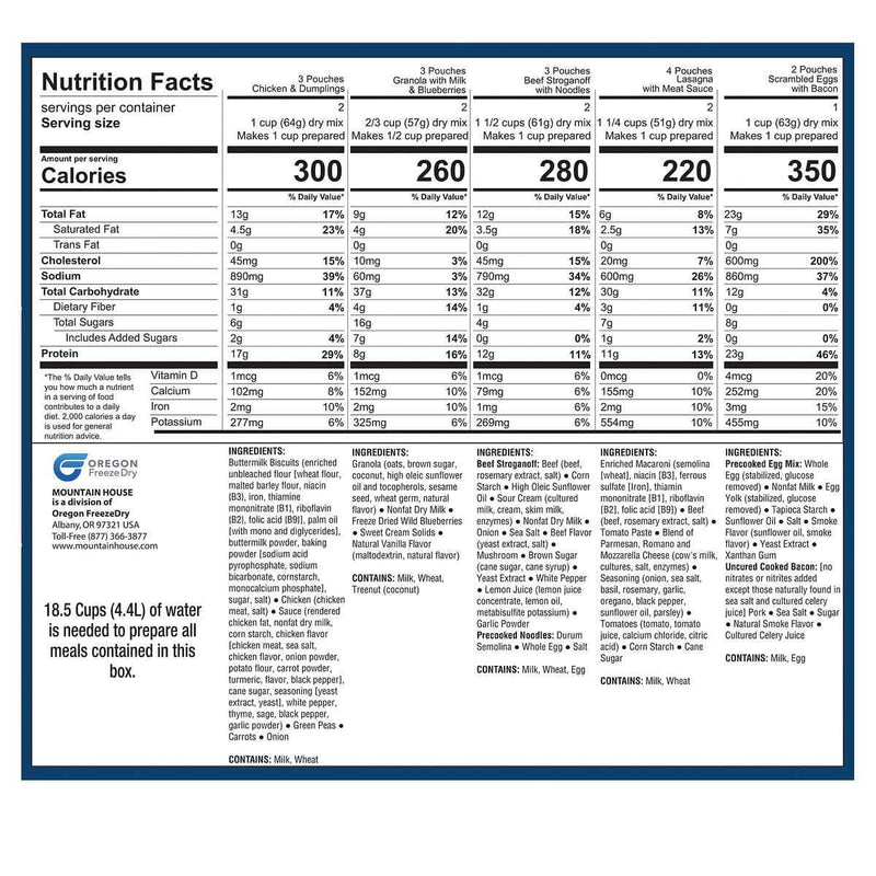 Mountain House Emergency Meal Kit 15-Pouch Assortment - Home Deliveries