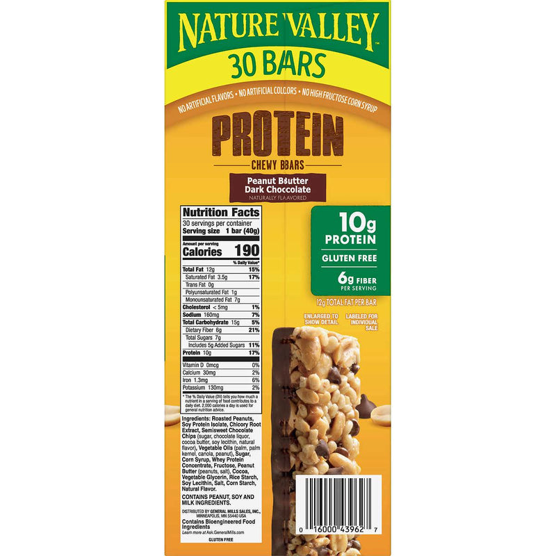 Nature Valley Protein Bar, Peanut Butter Dark Chocolate, 1.42 oz, 30-count ) | Home Deliveries