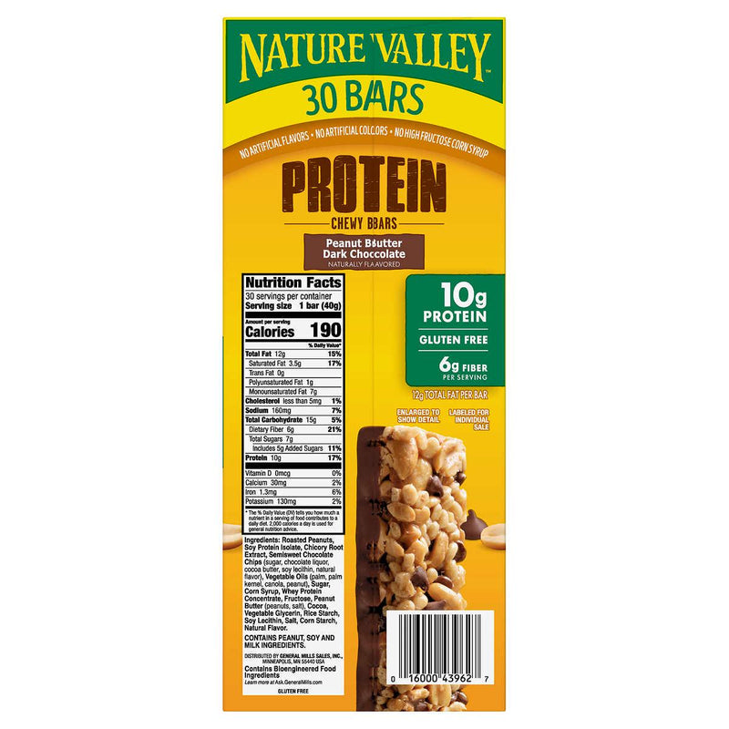 Nature Valley Protein Bar, Peanut Butter Dark Chocolate, 1.42 oz, 30-count ) | Home Deliveries