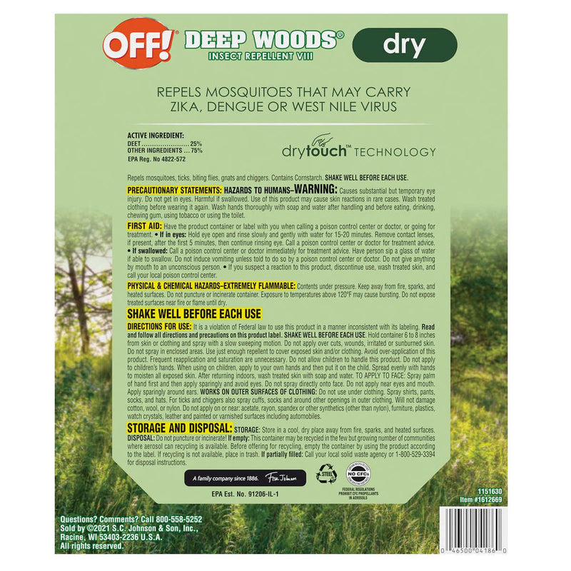 OFF! Deep Woods Dry Insect Repellent Spray, 3-pack, 6 oz ) | Home Deliveries