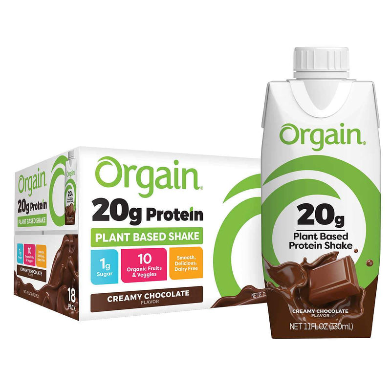 Orgain Plant-Based Protein Shake Chocolate 11 fl oz, 18-count - Home Deliveries