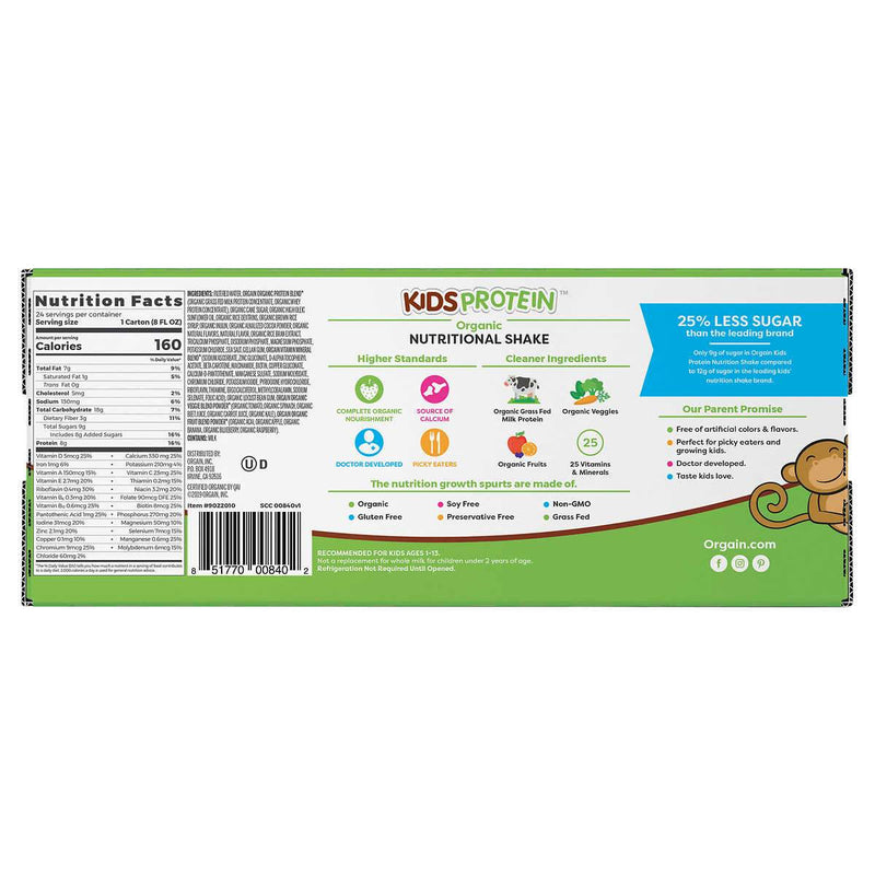 Orgain USDA Organic Kids Nutritional Protein Shake 8 fl oz, 24-count - Home Deliveries