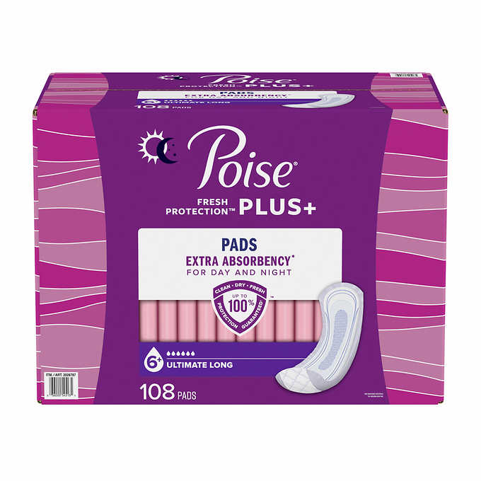 Poise Plus Ultimate Absorbency Long Pads, 108-count