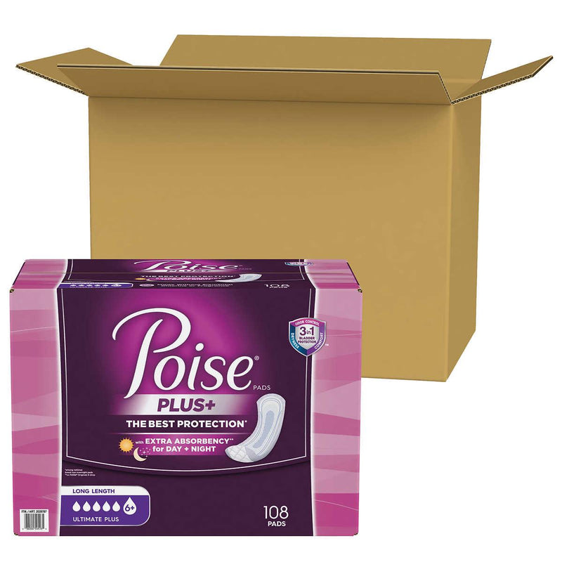 Poise Plus Ultimate Absorbency Long Pads, 108-count