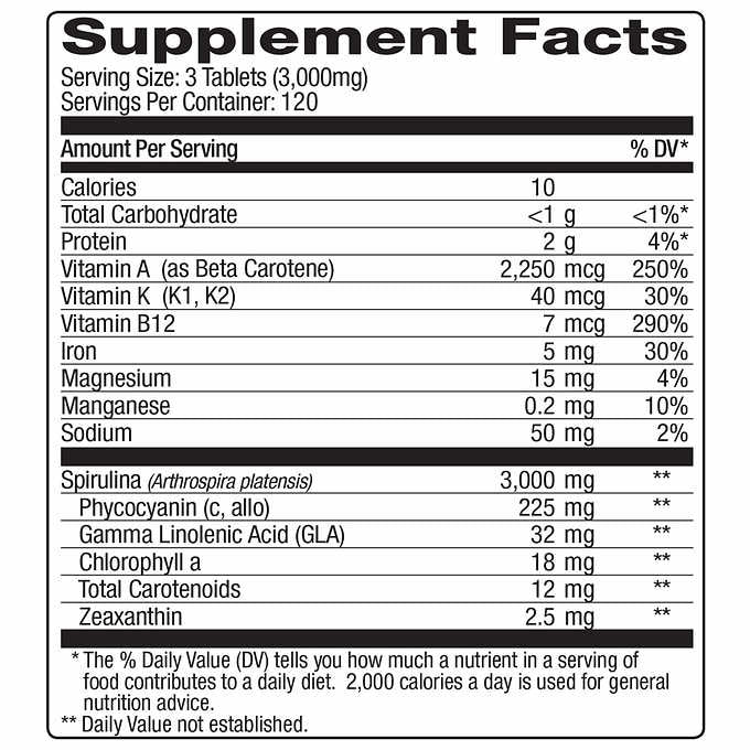 Pure Hawaiian Spirulina 3000 mg., 360 Tablets