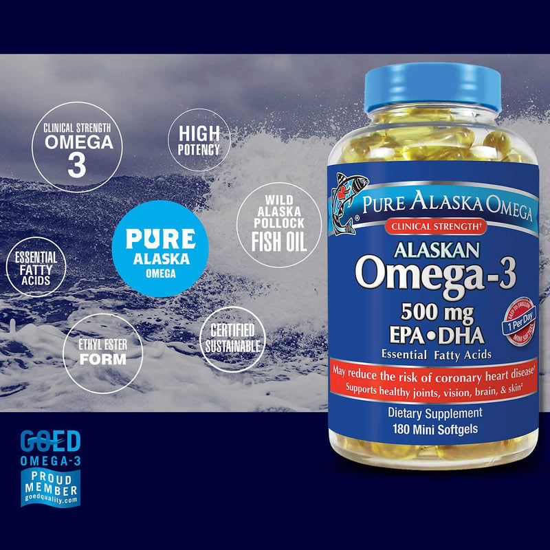 Pure Alaska Omega-3 500 mg. EPA+DHA, 180 Softgels - Home Deliveries