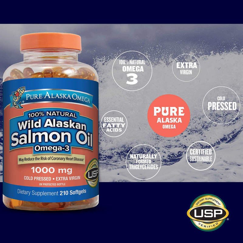 Pure Alaska Omega Wild Salmon Oil 1000 mg., 210 Softgels - Home Deliveries