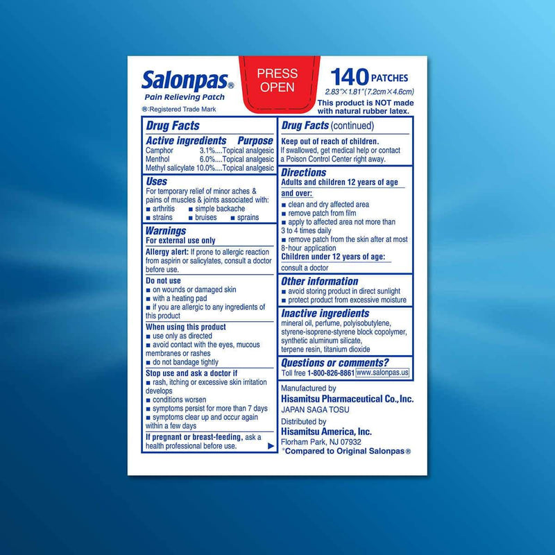 Salonpas Pain Relieving Patch, 140 Patches - Home Deliveries