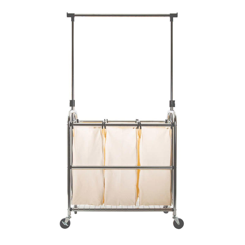 Seville Classics 3-Bag Laundry Sorter with Adjustable Clothes Bar