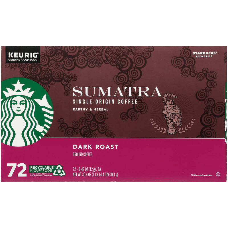 Starbucks Coffee Single Origin Sumatra Dark Roast K-cup, 72-count ) | Home Deliveries