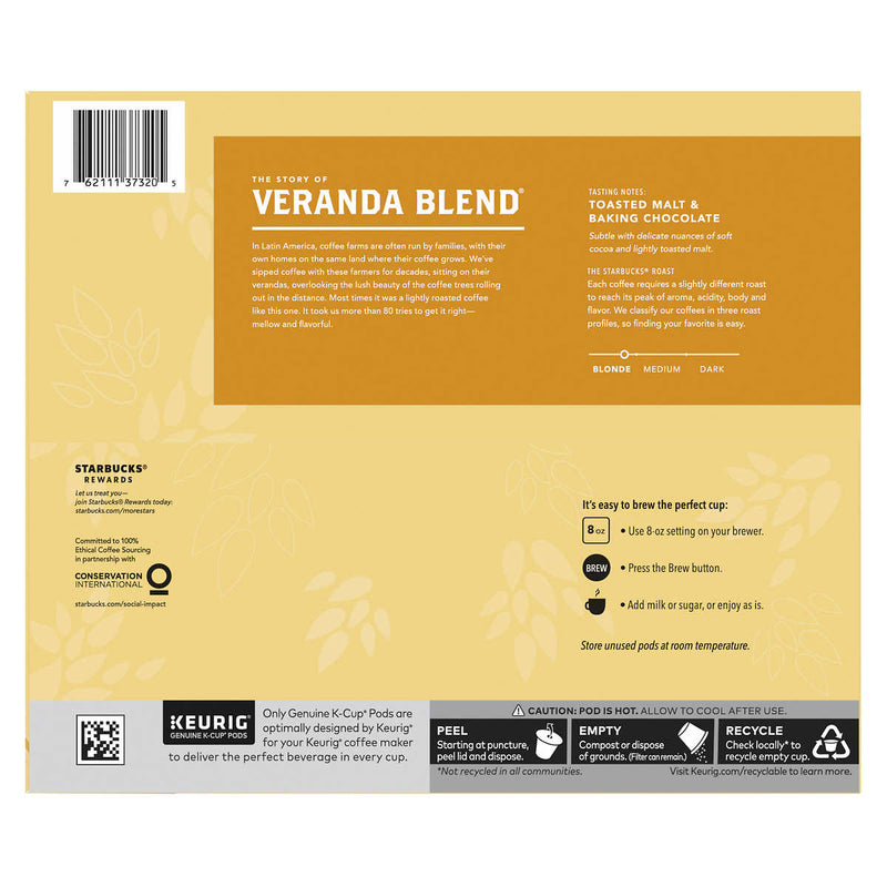 Starbucks Coffee Veranda Blend Blonde Roast K-Cup Pods, 72-count ) | Home Deliveries