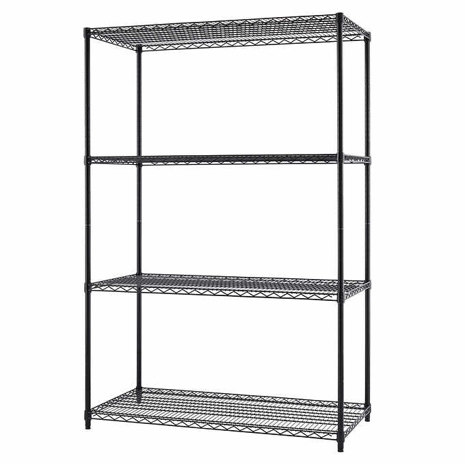 TRINITY 4-Tier Wire Shelving Rack, 48  x 24  x 72  NSF, Black