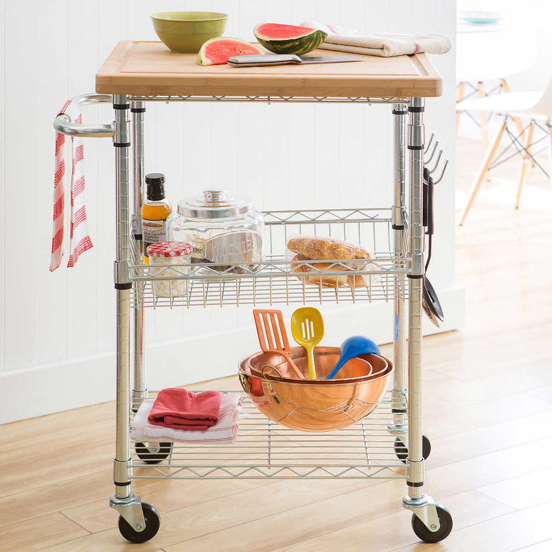 TRINITY Bamboo Top Kitchen Cart ) | Home Deliveries